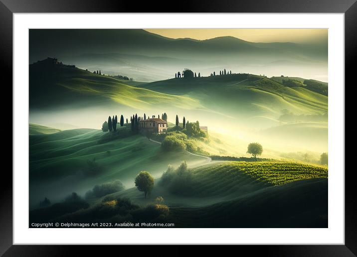 Tuscany misty landscape in spring Framed Mounted Print by Delphimages Art