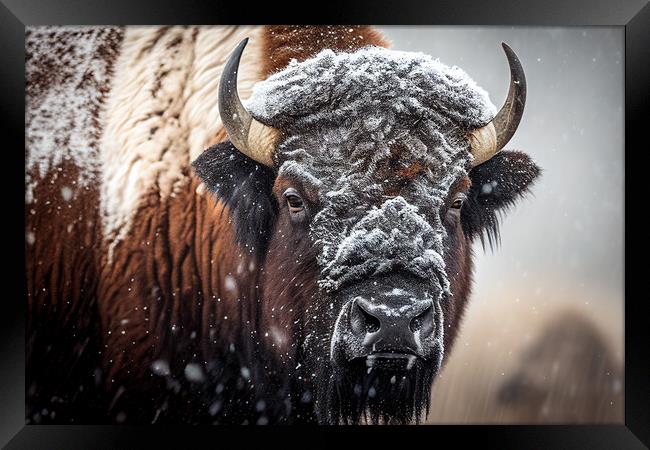 American buffalo portrait in winter Framed Print by Delphimages Art