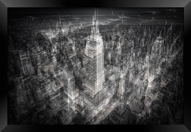 Aerial view of New York, black and white vibes Framed Print by Delphimages Art
