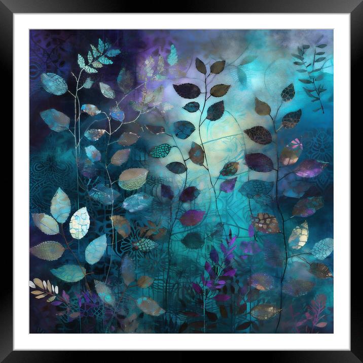 Leaves abstract, purple and blue 3 Framed Mounted Print by Delphimages Art