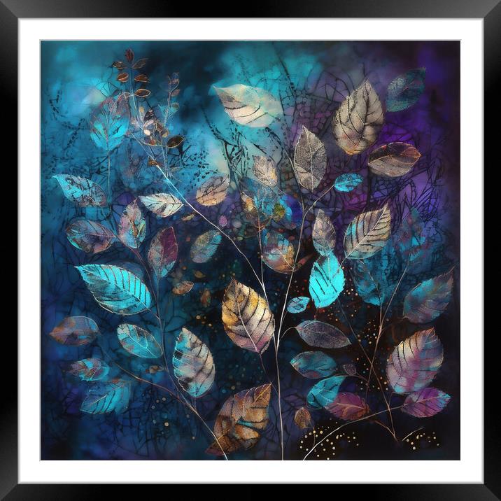 Leaves abstract, purple and blue 1 Framed Mounted Print by Delphimages Art