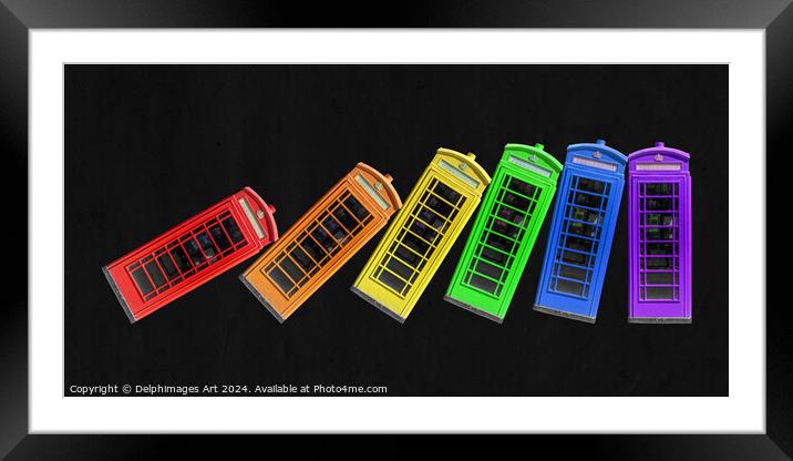 Rainbow phone boxes, domino effect Framed Mounted Print by Delphimages Art
