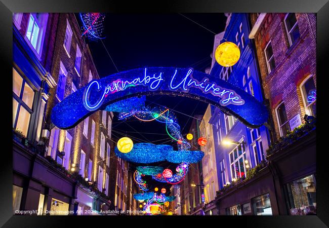 Carnaby Street neon sign at Christmas, London Framed Print by Delphimages Art