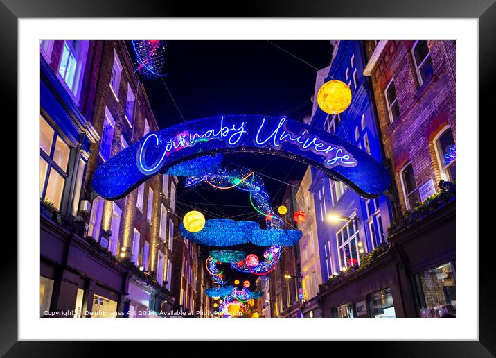 Carnaby Street neon sign at Christmas, London Framed Mounted Print by Delphimages Art