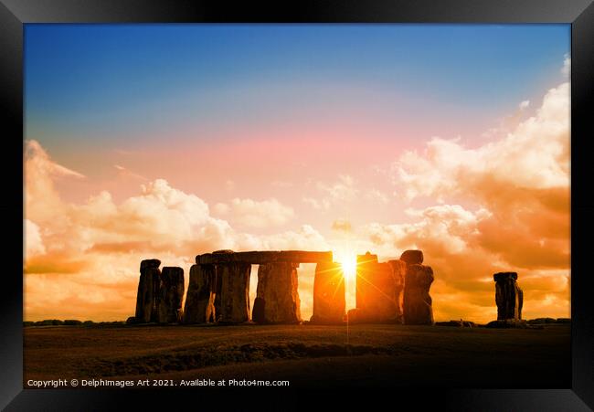Stonehenge at sunset Framed Print by Delphimages Art