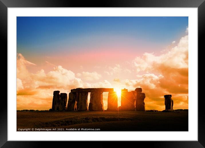 Stonehenge at sunset Framed Mounted Print by Delphimages Art