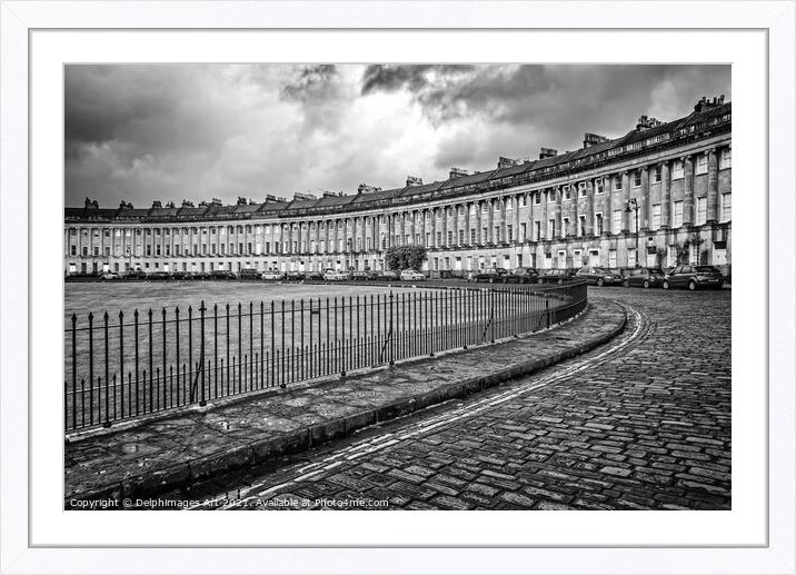 Royal crescent in Bath, Somerset, black and white Framed Mounted Print by Delphimages Art