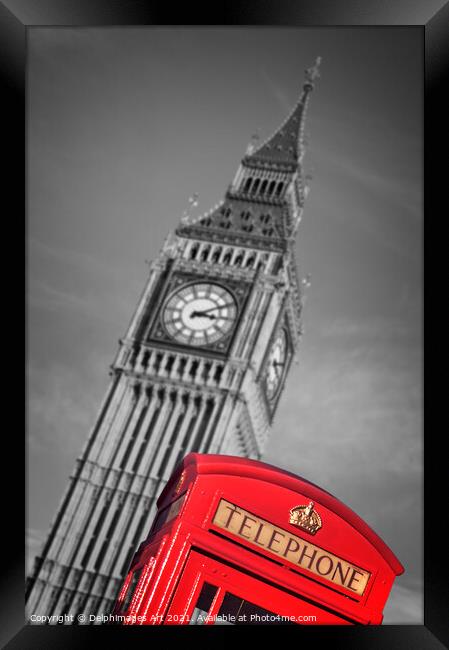 London telephone box and Big Ben Framed Print by Delphimages Art