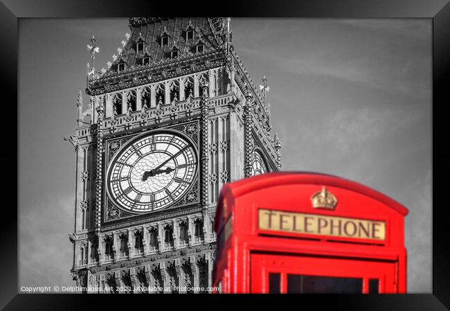 London. Red telephone box and Big Ben Framed Print by Delphimages Art