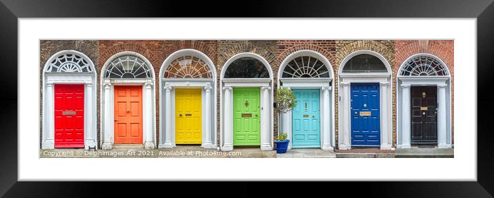 Dublin. Panoramic rainbow collection of doors Framed Mounted Print by Delphimages Art