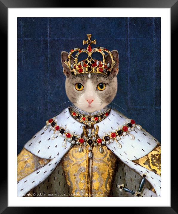 Queen cat Elizabeth I, royal pet portrait Framed Mounted Print by Delphimages Art