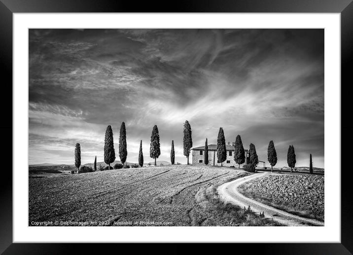 Tuscan landscape, farm in Val d'Orcia Framed Mounted Print by Delphimages Art