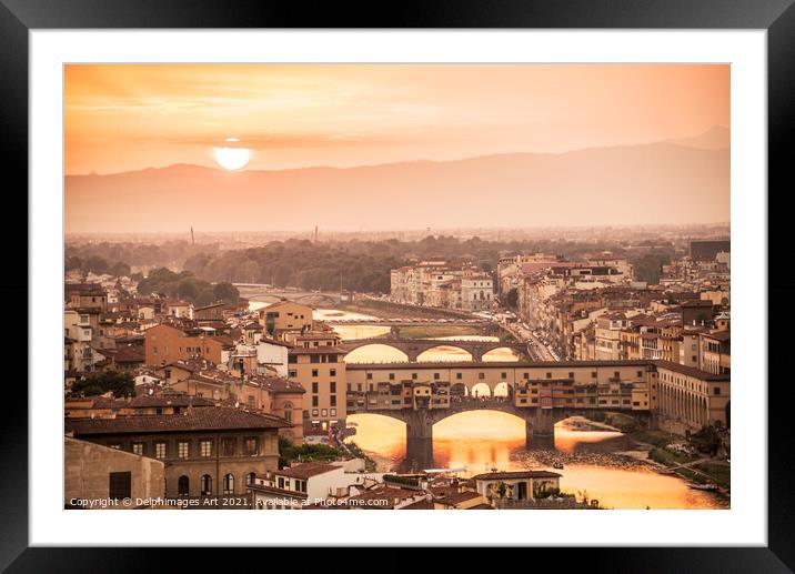 Florence at sunset with the Ponte Vecchio, Italy Framed Mounted Print by Delphimages Art