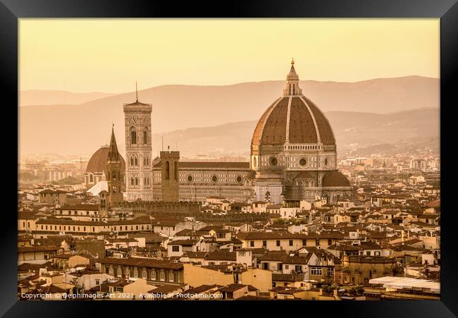 Aerial view of Florence at sunset with the Duomo Framed Print by Delphimages Art