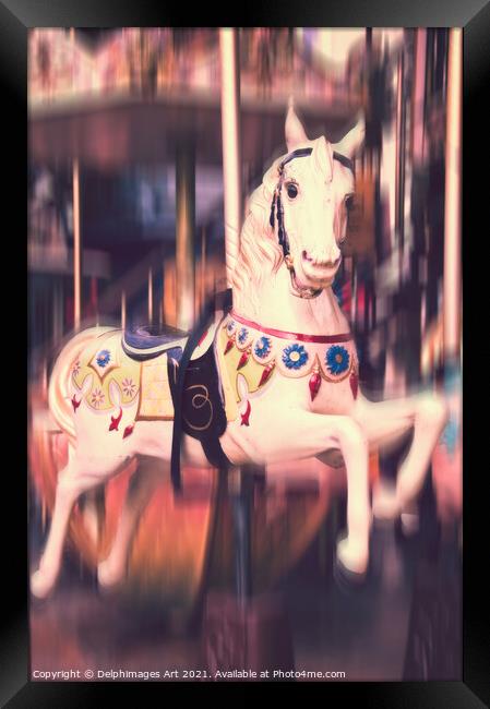 Vintage carousel, antique wooden horse Framed Print by Delphimages Art