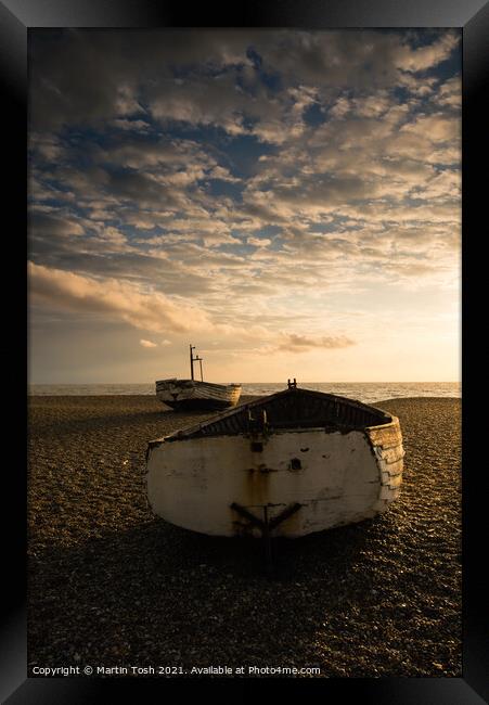 Ready ii. Old rowing boats on shingle beach Framed Print by Martin Tosh