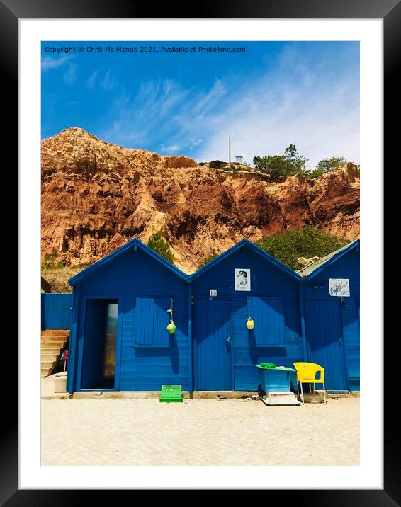 Colourful Beach Huts on Algarves Golden Cliffs Framed Mounted Print by Chris Mc Manus
