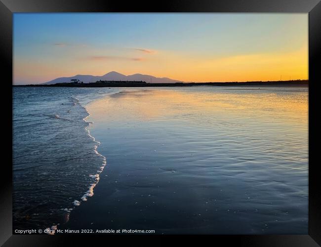 Tyrella Beach Sunset with Mourne Mountains Framed Print by Chris Mc Manus