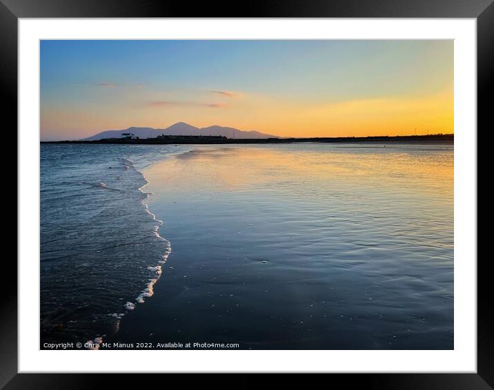 Tyrella Beach Sunset with Mourne Mountains Framed Mounted Print by Chris Mc Manus