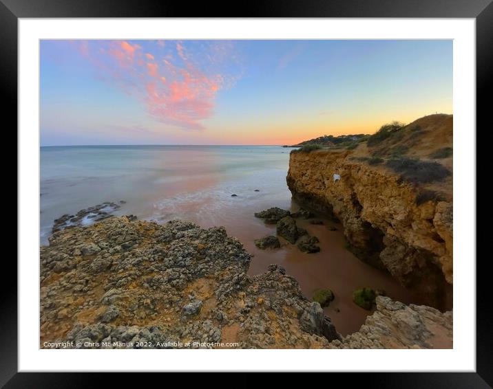 A Fiery Sunset on Majestic Algarve Cliffs Framed Mounted Print by Chris Mc Manus
