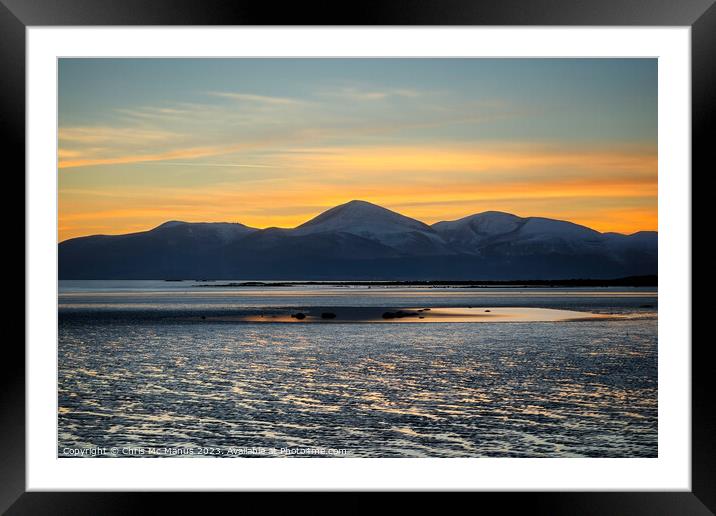 Mourne Mountains Sunset Reflection  Framed Mounted Print by Chris Mc Manus