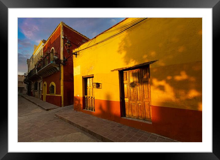 Guanajuato, Mexico, Scenic cobbled streets and traditional colorful colonial architecture in Guanajuato historic city center Framed Mounted Print by Elijah Lovkoff