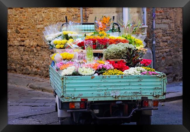 Flower bouquets delivered on streets of Florence, Italy Framed Print by Elijah Lovkoff