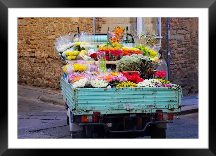 Flower bouquets delivered on streets of Florence, Italy Framed Mounted Print by Elijah Lovkoff