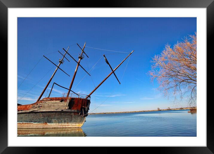La Grande Hermine – Famous Abandoned Ship in Ontario lake Framed Mounted Print by Elijah Lovkoff