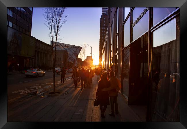 Toronto downtown shopping district at sunset Framed Print by Elijah Lovkoff