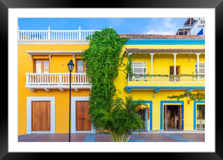 Colombia, Scenic colorful streets of Cartagena in historic Getse Framed Mounted Print by Elijah Lovkoff