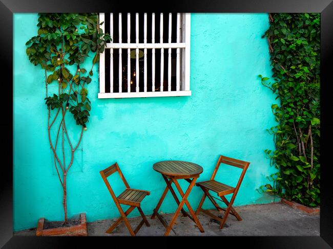 Colombia, Scenic colorful streets of Cartagena in historic Getsemani district near Walled City, Ciudad Amurallada, a UNESCO world heritage site Framed Print by Elijah Lovkoff