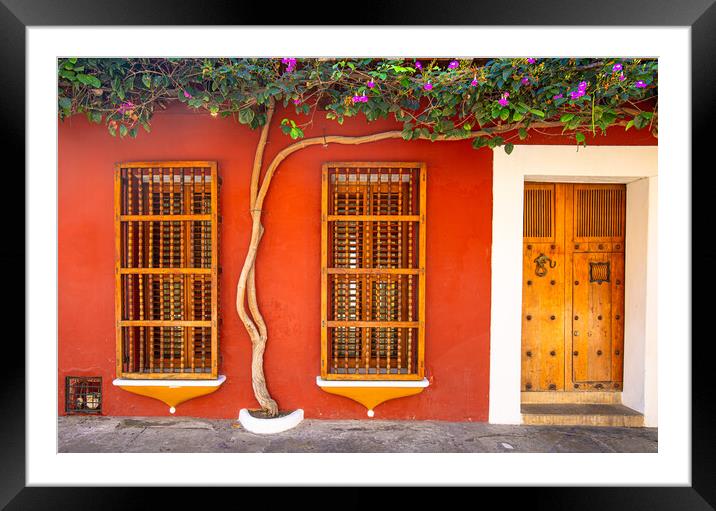 Colombia, Scenic colorful streets of Cartagena in historic Getsemani district Framed Mounted Print by Elijah Lovkoff