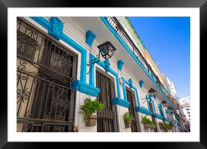 Scenic colorful Old Havana streets in historic city center (Hava Framed Mounted Print by Elijah Lovkoff