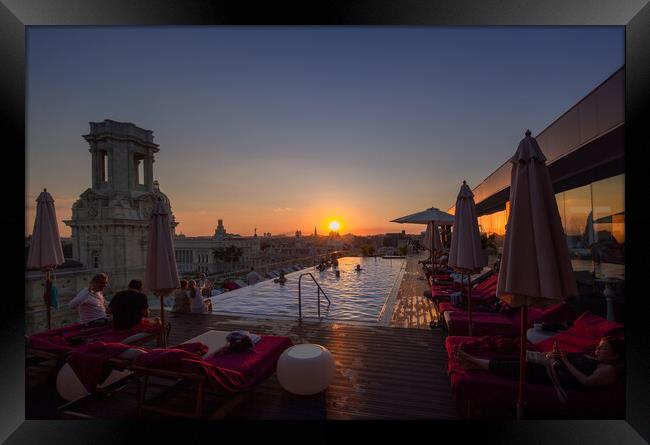 A scenic panoramic view of Havana Historic Center (Havana Vieja) and Capitolio at sunset from the roof terrace of the luxury hotel with swimming pool and restaurant Framed Print by Elijah Lovkoff
