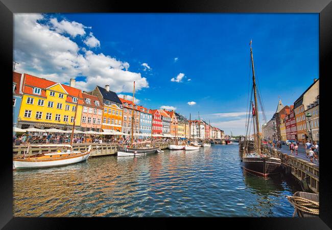 Copenhagen, Denmark-2 August, 2018: Famous scenic Nyhavn bay and Framed Print by Elijah Lovkoff