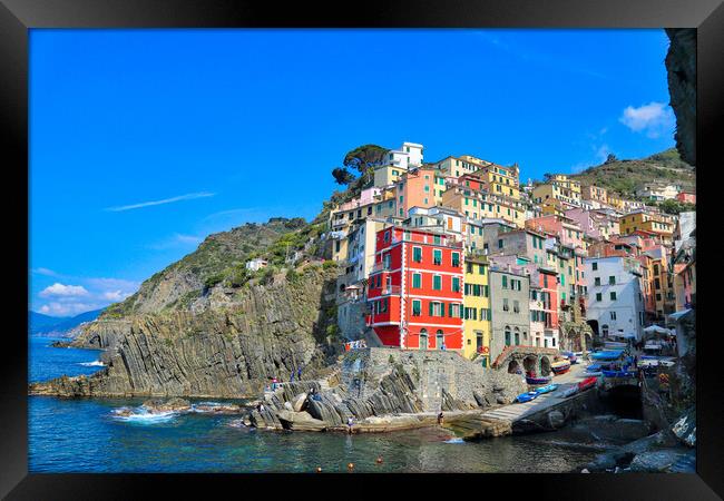 Italy, Riomaggiore colorful streets Framed Print by Elijah Lovkoff