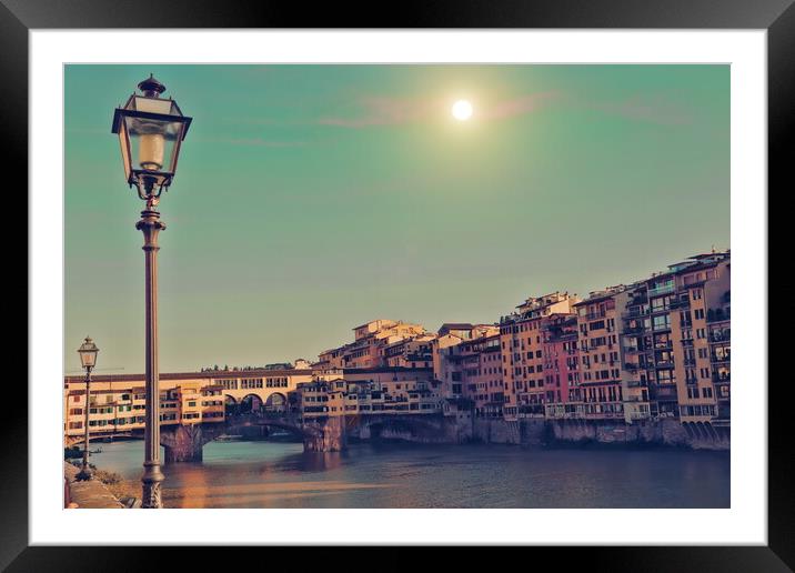 Scenic beautiful Ponte Vecchio bridge in Florence historic city center Framed Mounted Print by Elijah Lovkoff