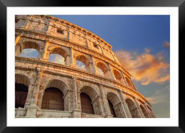 Famous Coliseum (Colosseum) of Rome at early sunset Framed Mounted Print by Elijah Lovkoff