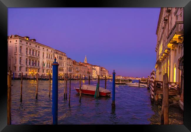 Venice Canals and gondolas around Saint Marco square at night Framed Print by Elijah Lovkoff