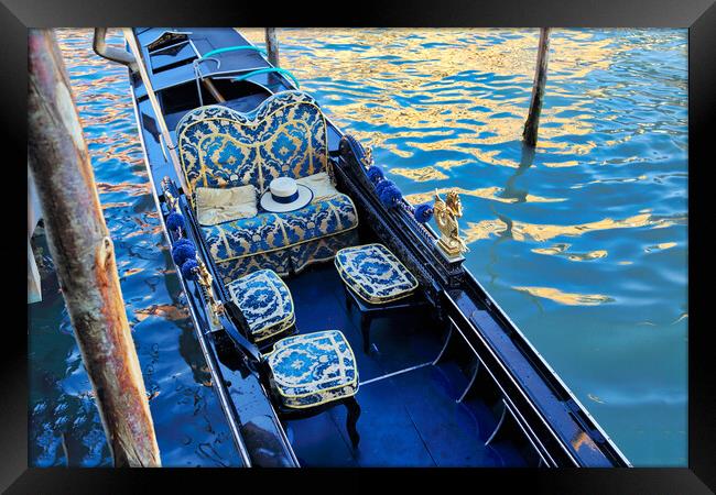 Luxury Gondola waiting for tourists near Rialto Bridge in Venice Framed Print by Elijah Lovkoff