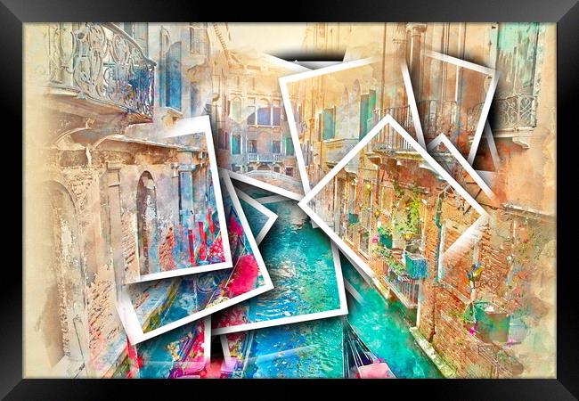 Venice memories - collage of scenic Venice canals near landmark  Framed Print by Elijah Lovkoff