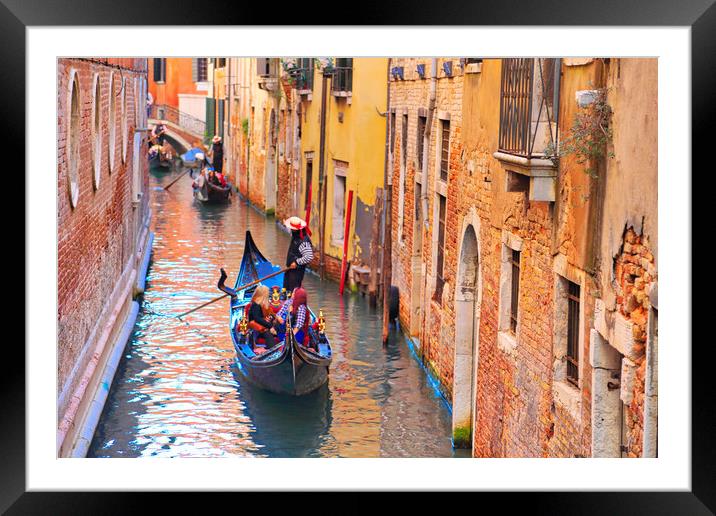 Luxury Gondola waiting for tourists near Rialto Bridge in Venice Framed Mounted Print by Elijah Lovkoff