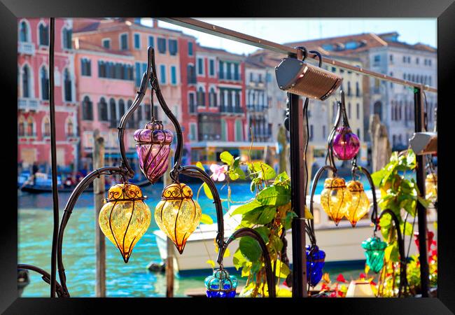 Venetian restaurant terrace near Rialto Bridge Framed Print by Elijah Lovkoff