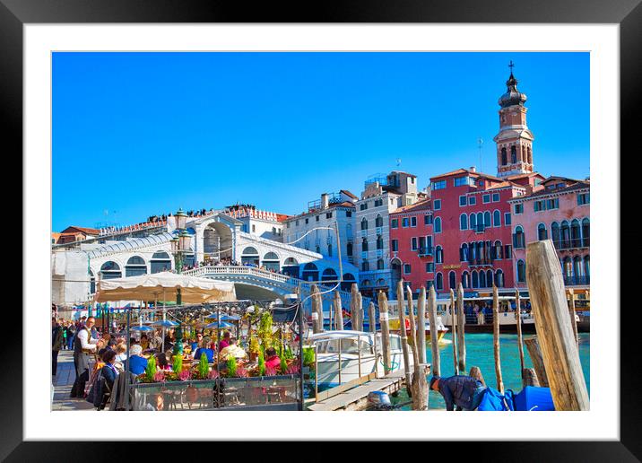 Venice, Italy. Landmark Rialto Bridge, one of the most visited Venice landmark locations Framed Mounted Print by Elijah Lovkoff