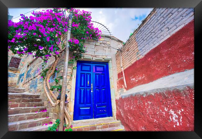 Guanajuato scenic cobbled streets and traditional colorful colonial  archit Framed Print by Elijah Lovkoff