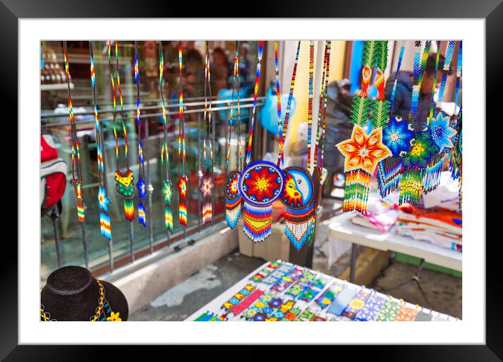 Market stands on the streets of historic city center on Monterrey Framed Mounted Print by Elijah Lovkoff