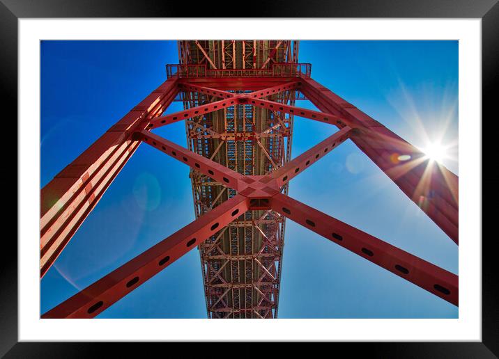 Landmark suspension 25 of April bridge over Tagus River in Lisbon Framed Mounted Print by Elijah Lovkoff