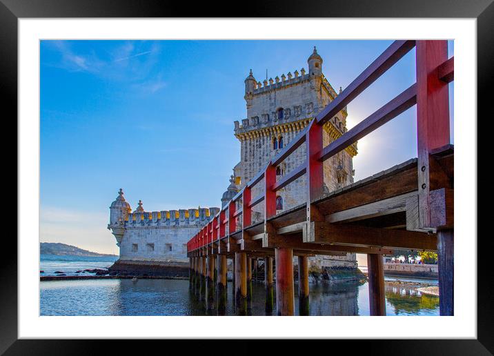 Lisbon, Belem Tower at sunset on the bank of the Tagus River Framed Mounted Print by Elijah Lovkoff