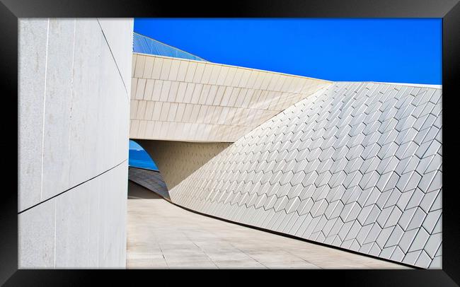 Famous MAAT Museum in Lisbon near river Tagus and Landmark 25 of April bridge Framed Print by Elijah Lovkoff